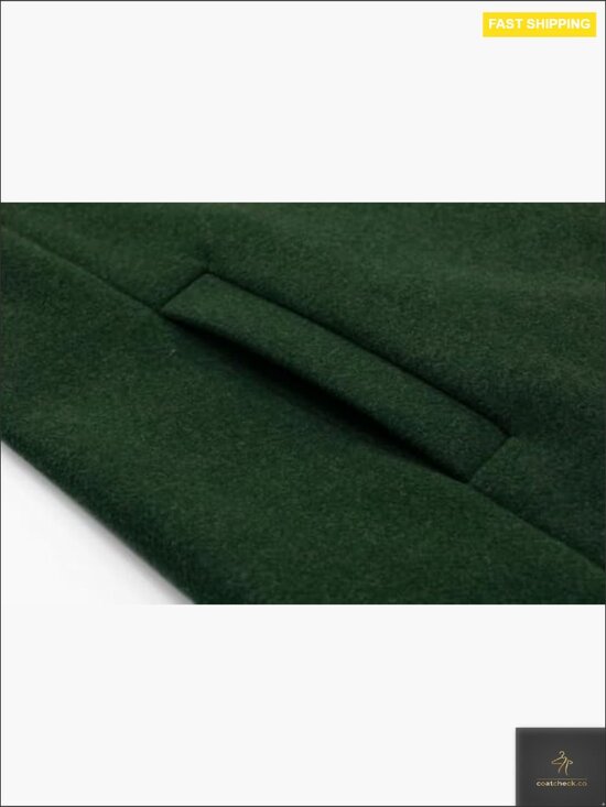 Wool Blend Pea Coat Classic Stand Collar Single Breasted Winter Mid Long - Picture 4 of 5